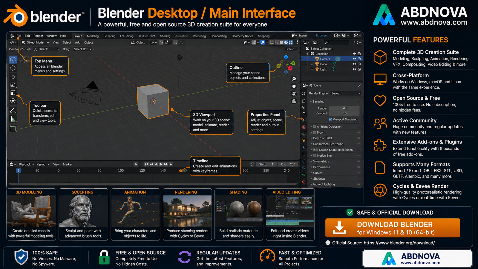 Blender Desktop Main Interface and Features