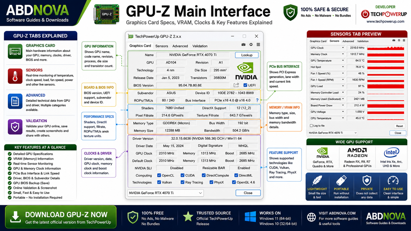 GPU-Z Main Interface Graphics Card Specs VRAM and Driver Information