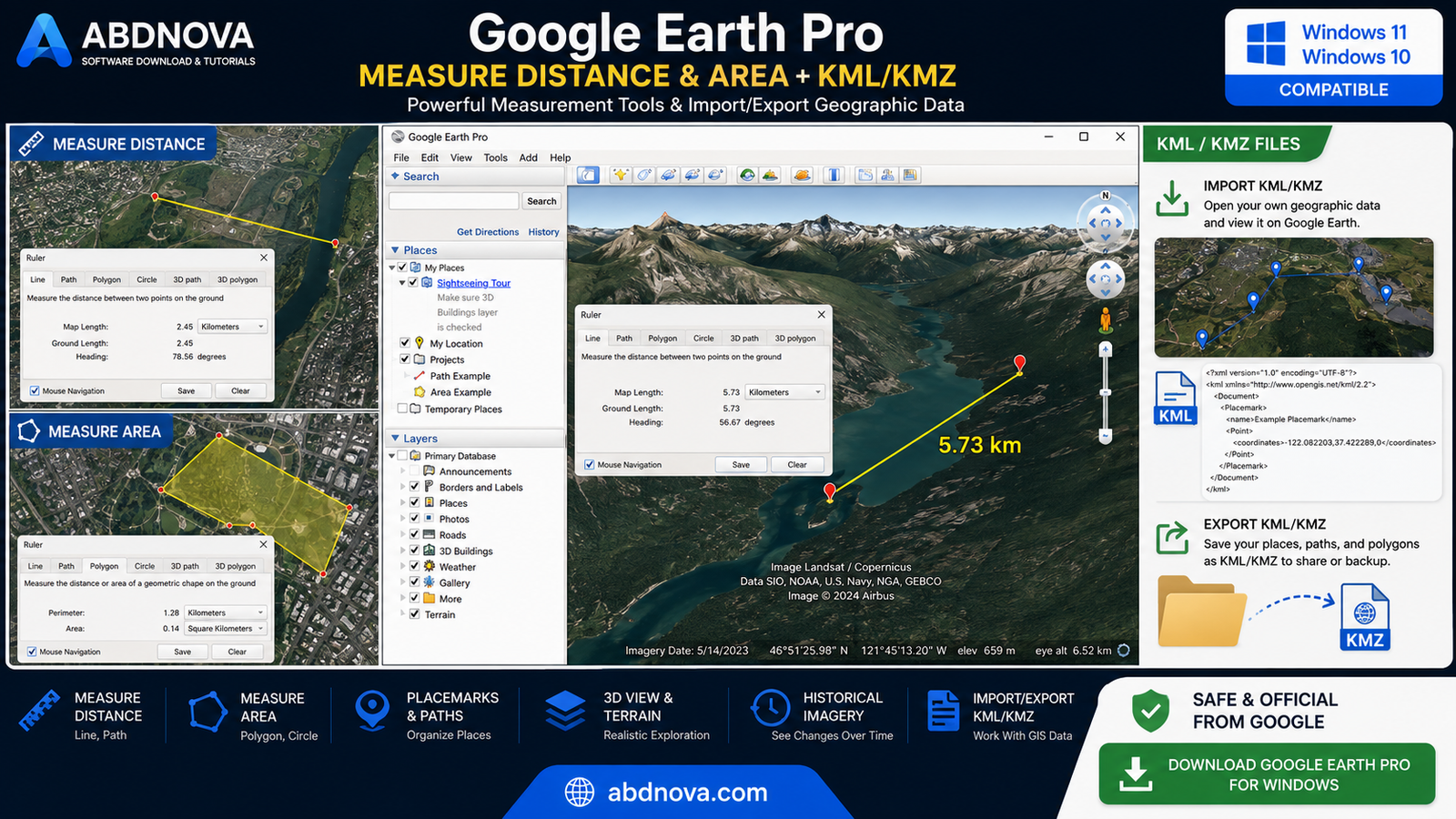 Google Earth Pro Measure Distance & Area + KML-KMZ
