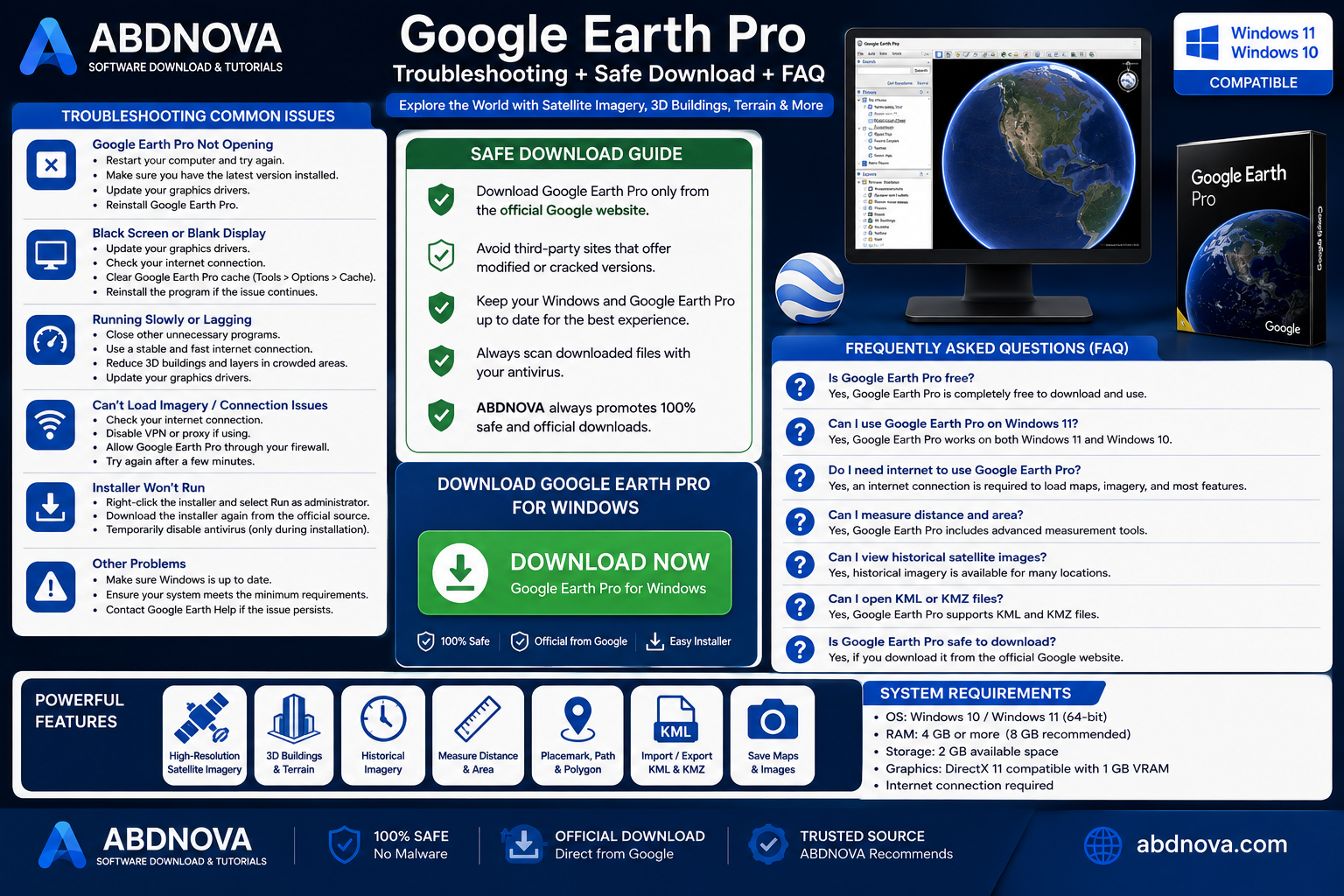 Google Earth Pro Troubleshooting + Safe Download + Download Button + FAQ