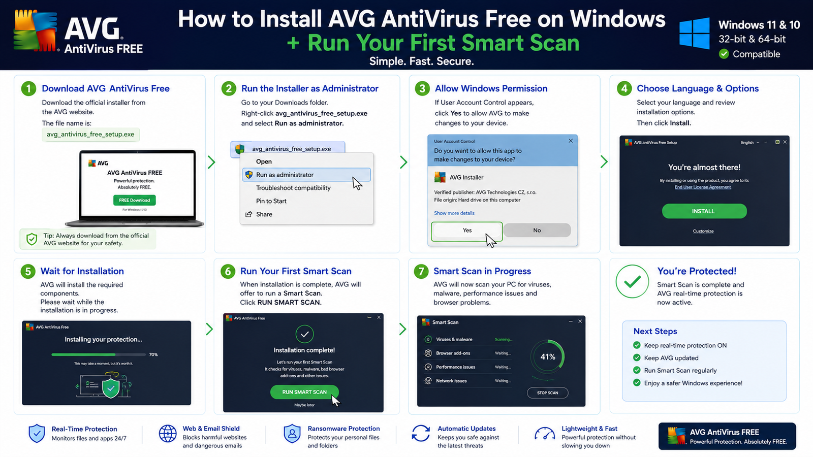 How to install AVG AntiVirus Free on Windows and run Smart Scan