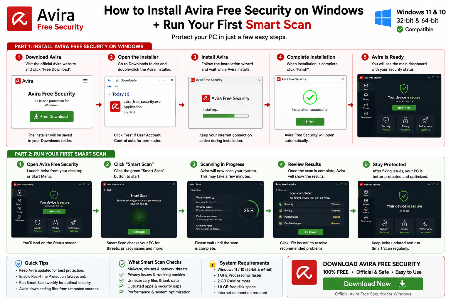 How to install Avira Free Security on Windows and run Smart Scan