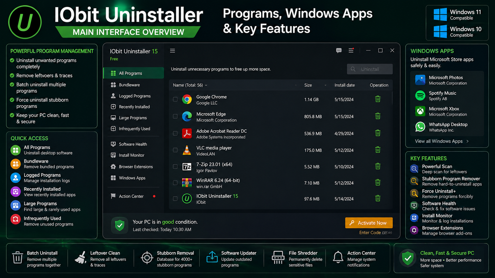 IObit Uninstaller Main Interface Programs Windows Apps and Key Features