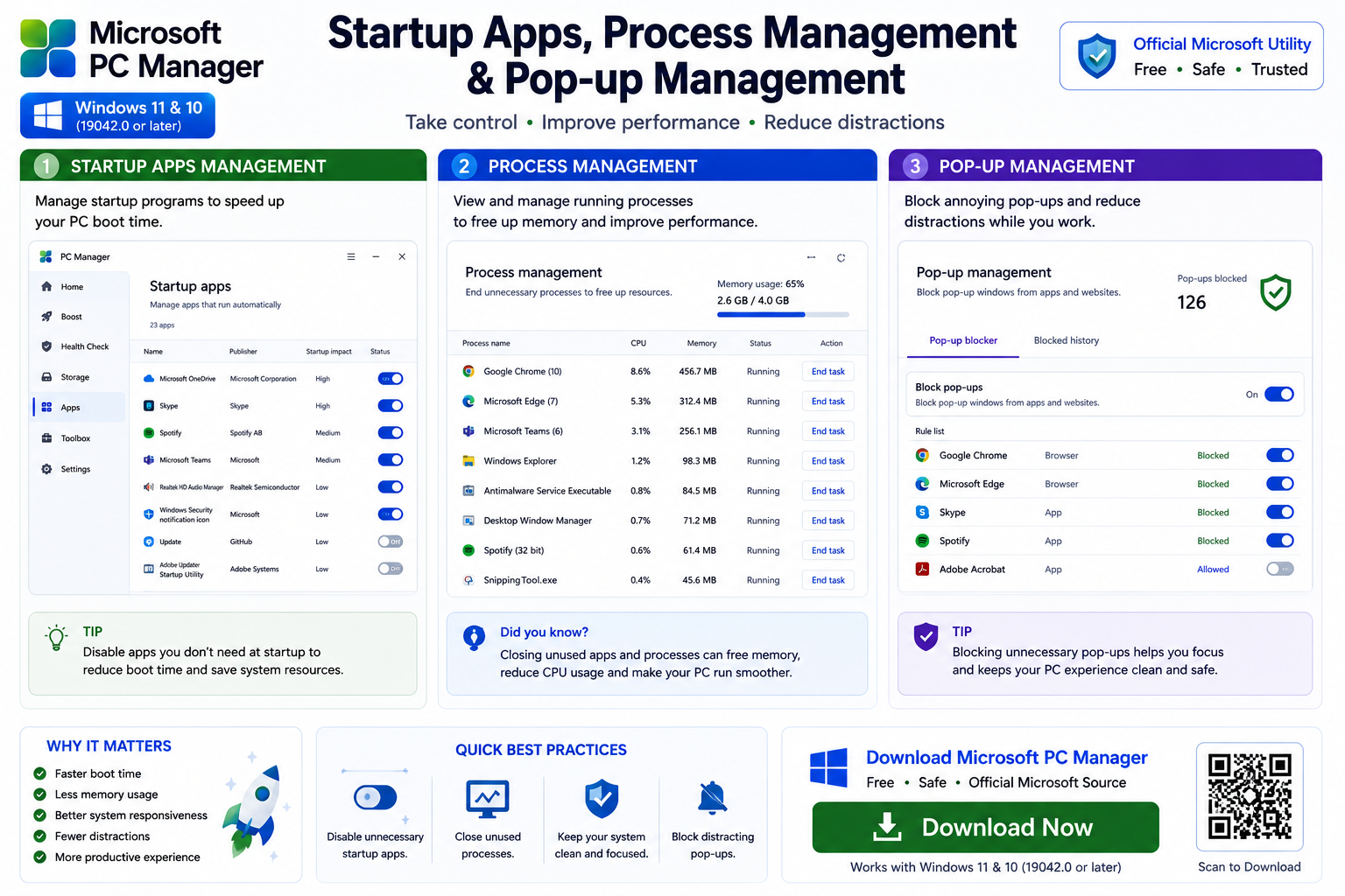 Microsoft PC Manager Startup Apps Process Management and Pop-up Management