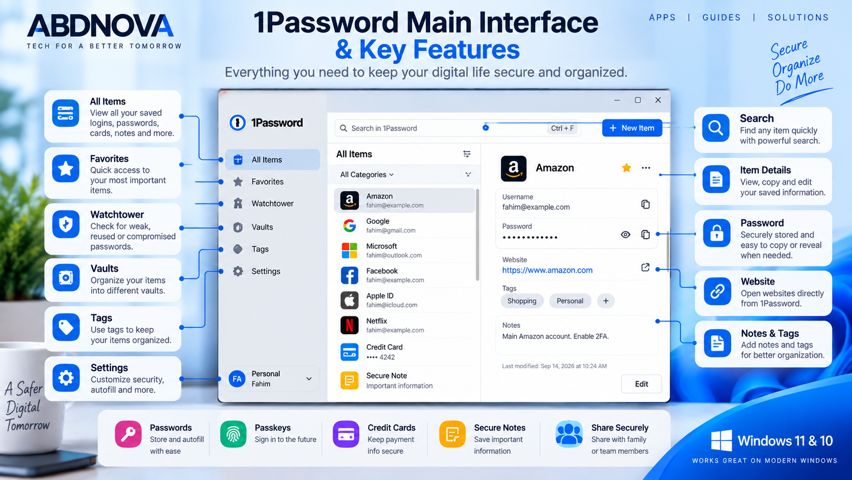 1Password Main Interface and Key Features