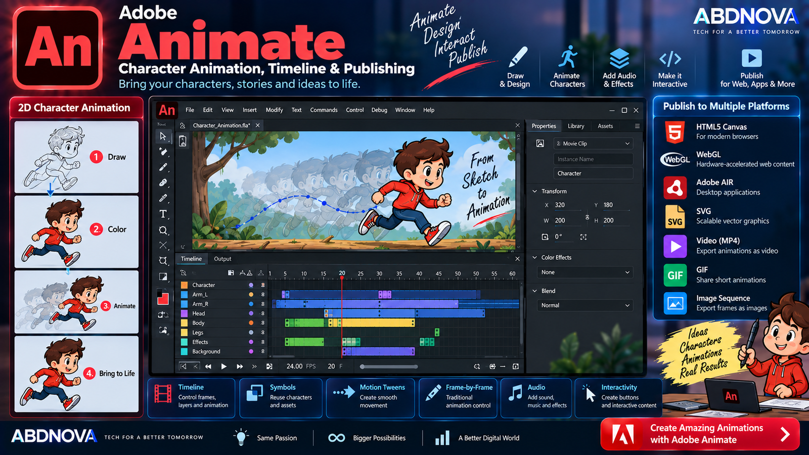 Adobe Animate Character Animation Timeline and Publishing