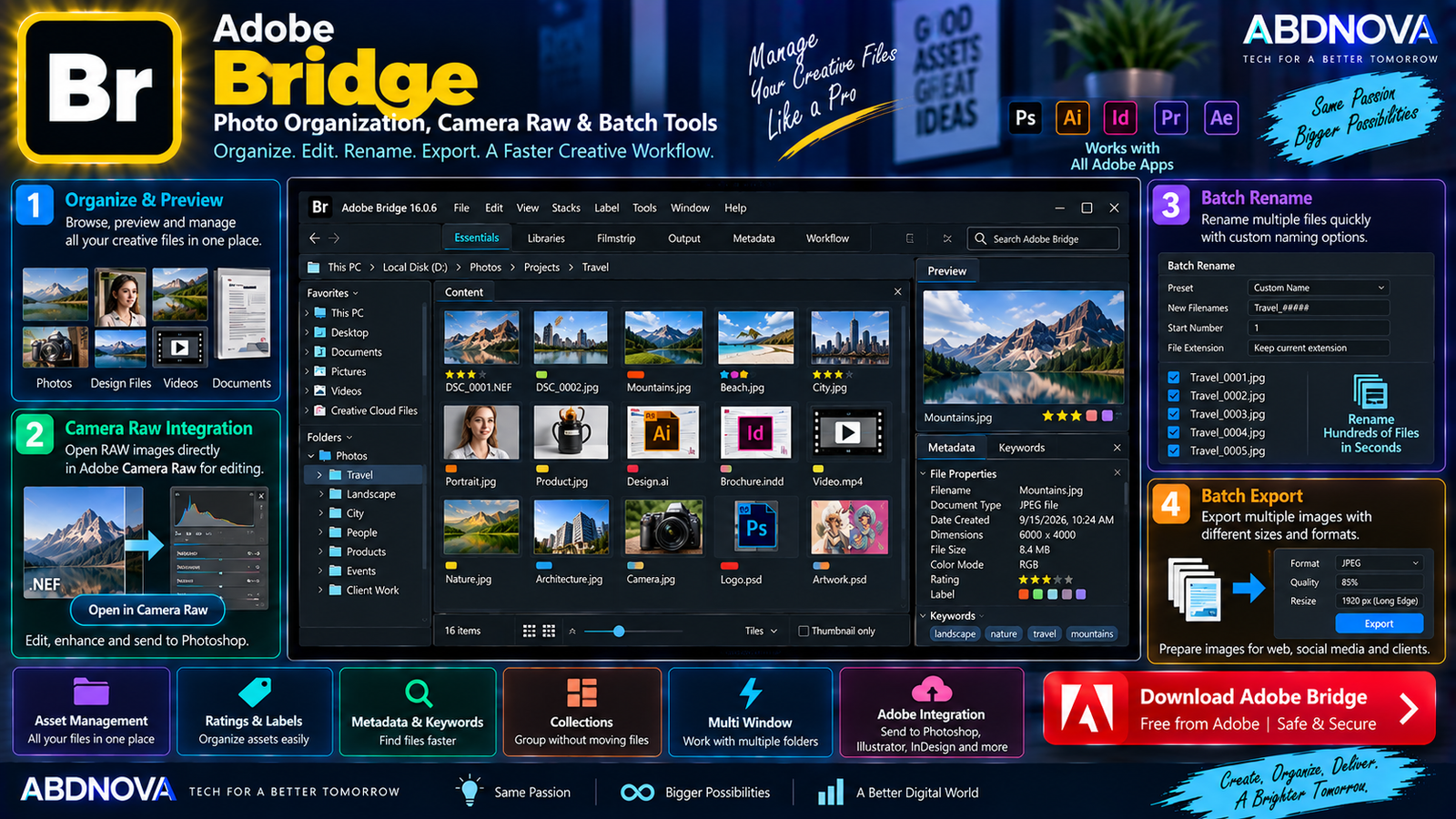 Adobe Bridge Photo Organization Camera Raw and Batch Tools
