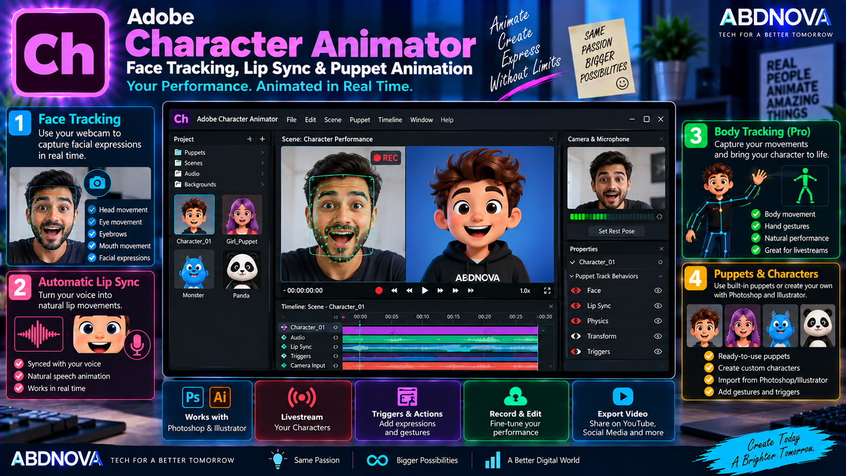 Adobe Character Animator Face Tracking Lip Sync and Puppet Animation
