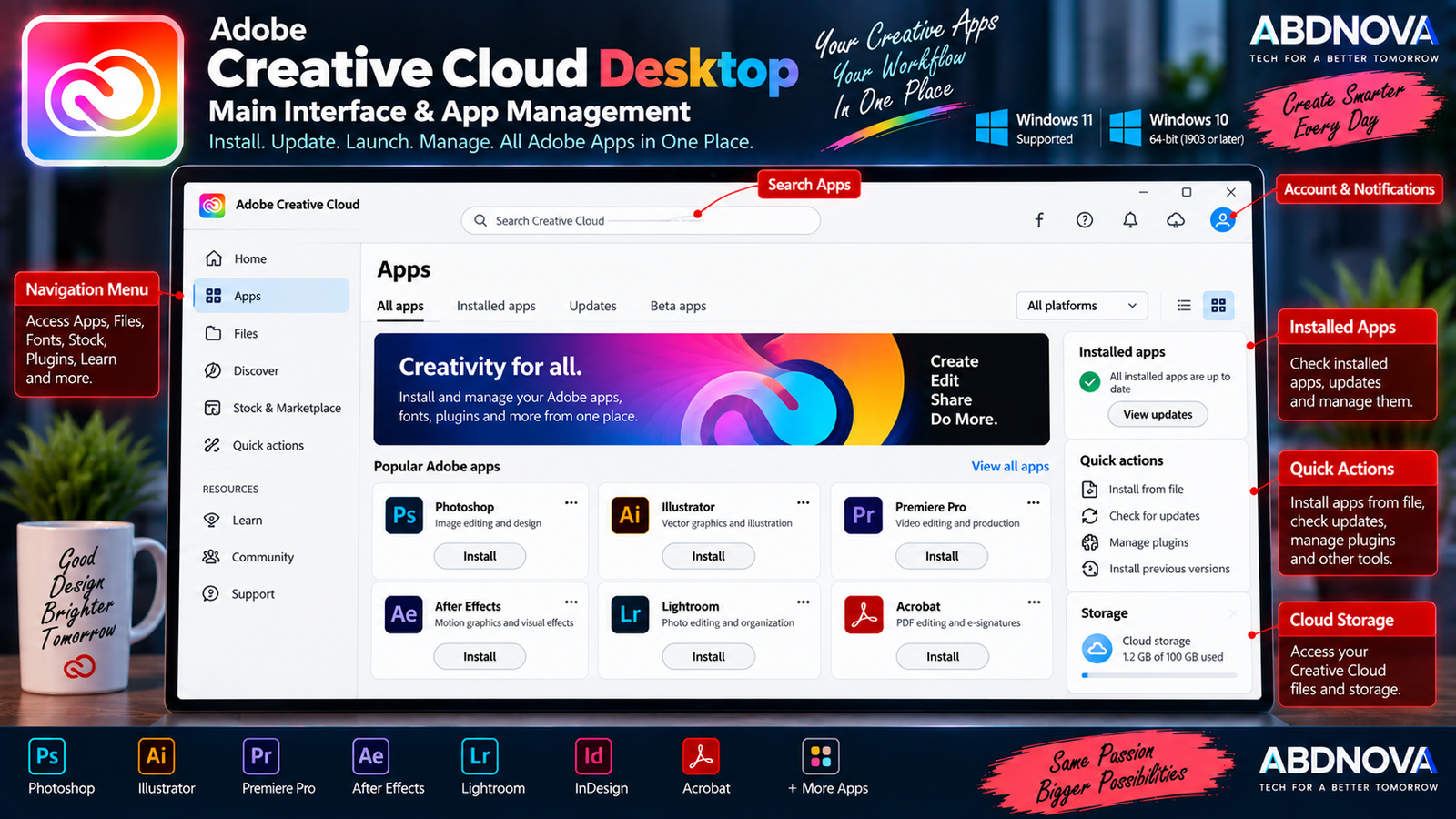 Adobe Creative Cloud Desktop Main Interface and App Management