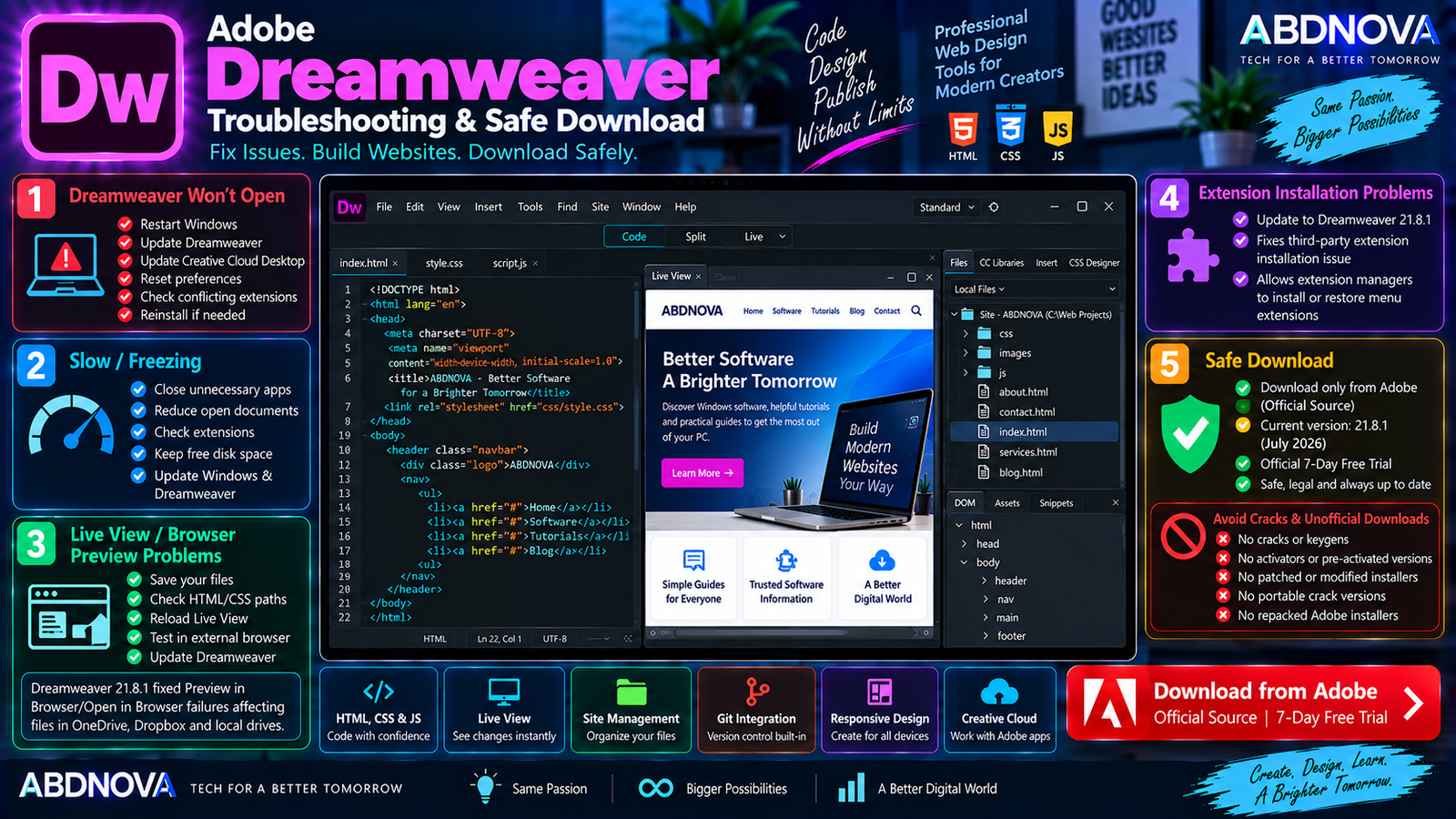 Adobe Dreamweaver Troubleshooting and Safe Download