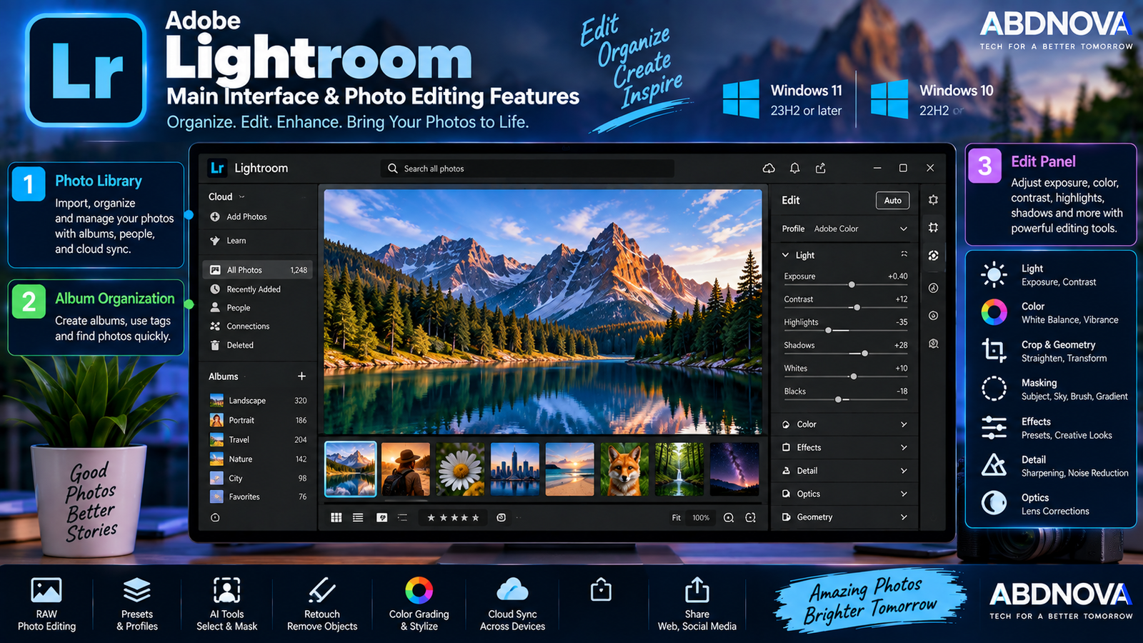 Adobe Lightroom Main Interface and Photo Editing Features