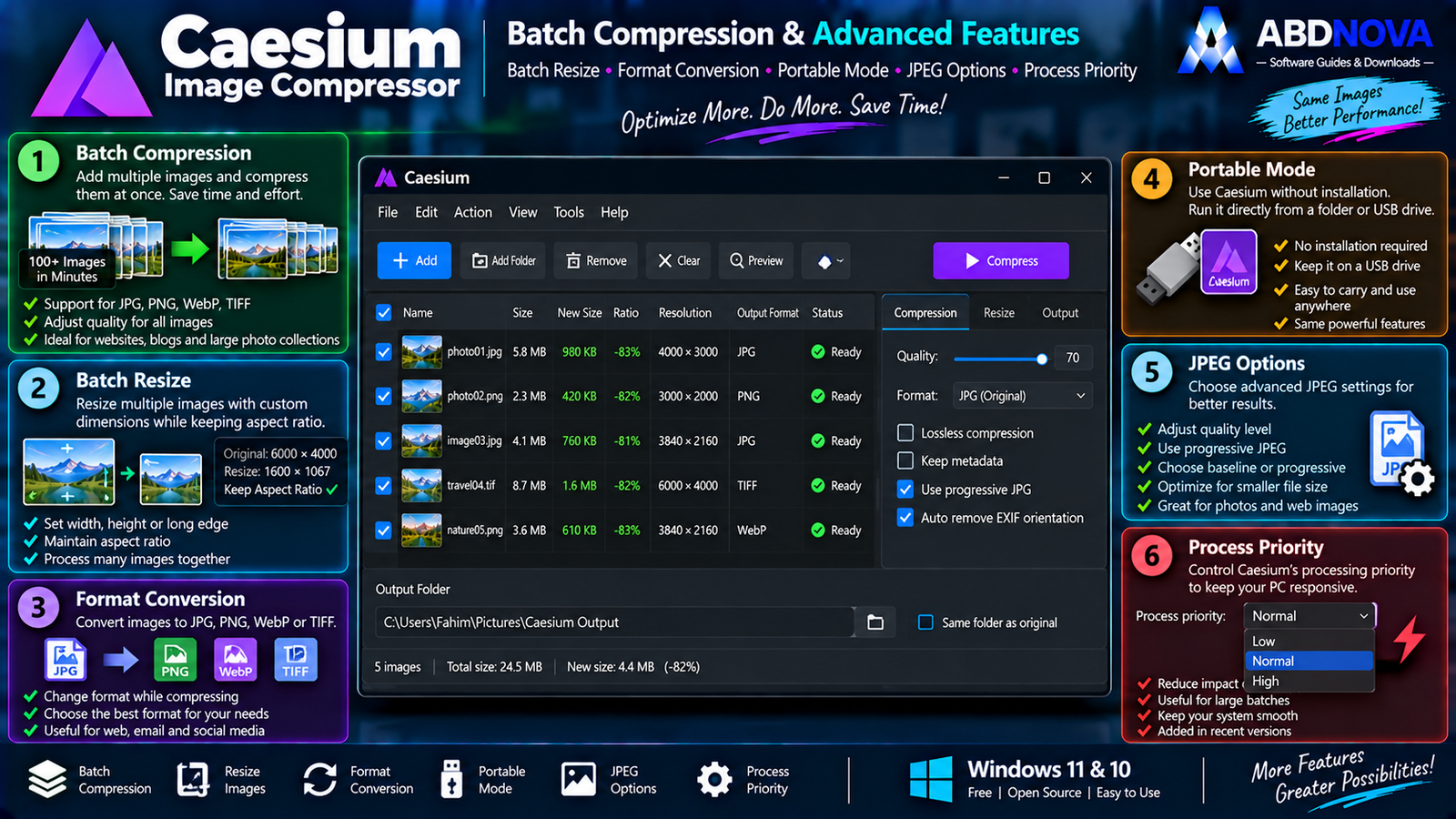 Caesium Batch Compression Advanced Features Batch Resize Conversion Lossless and Metadata