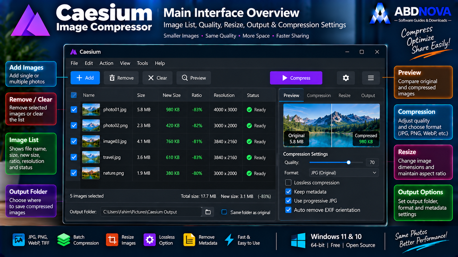 Caesium Image Compressor Main Interface Image List Quality Resize and Output