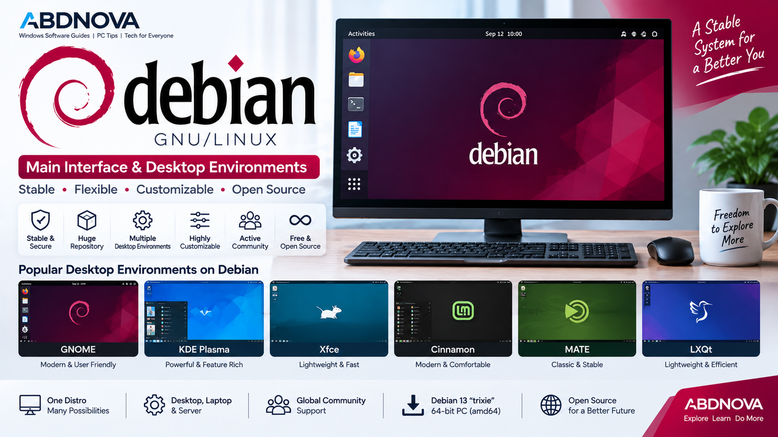 Debian Main Interface Desktop Environments and Features><h2><span class=