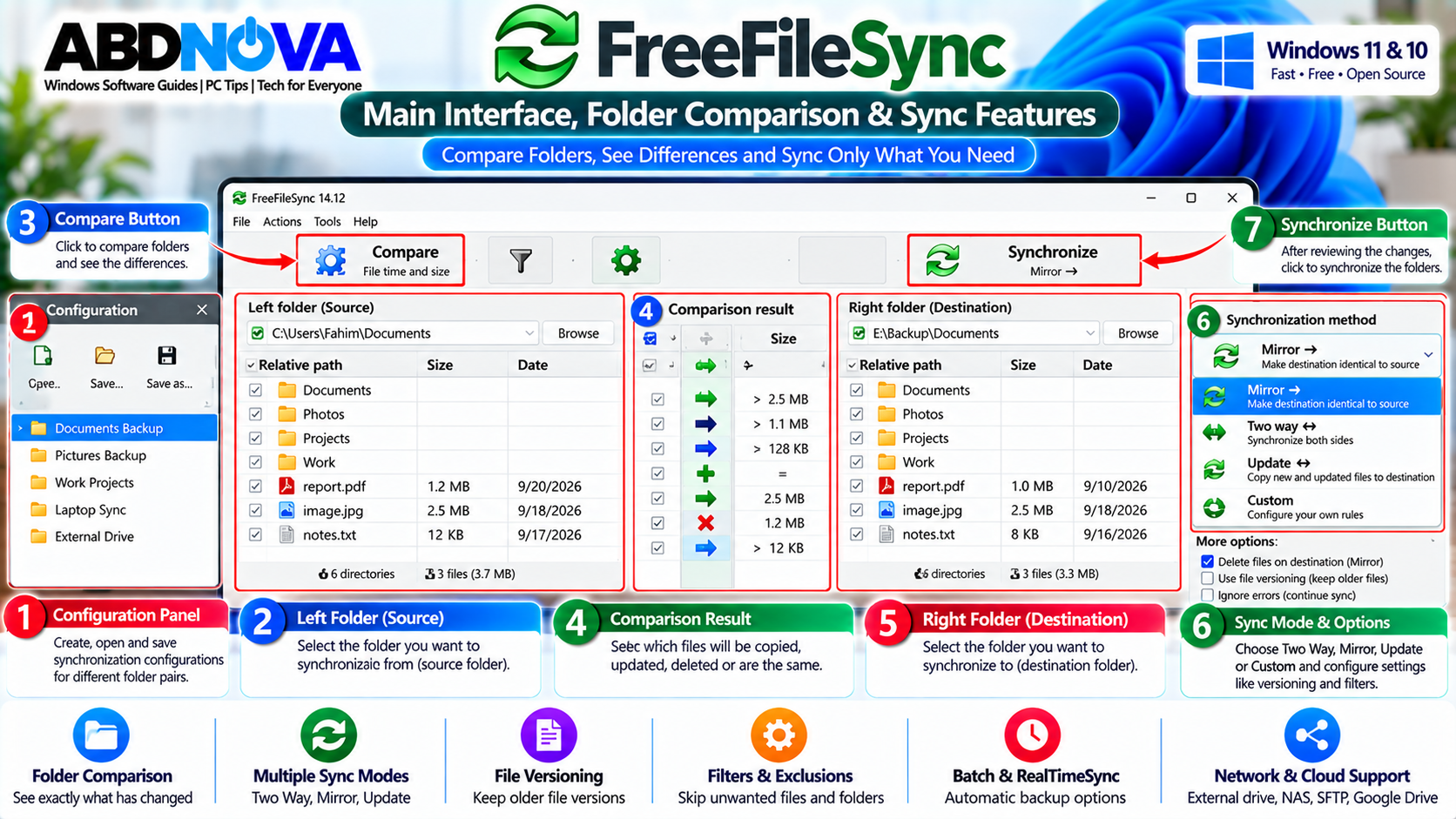 FreeFileSync Main Interface Folder Comparison and Synchronization