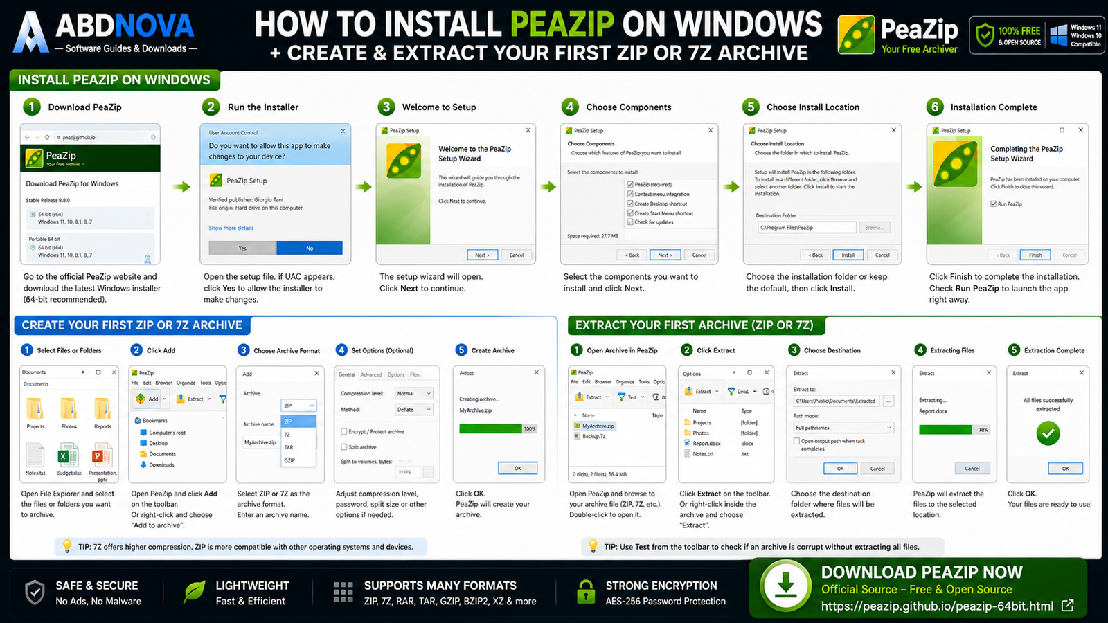How to Install PeaZip on Windows and Create or Extract Archives
