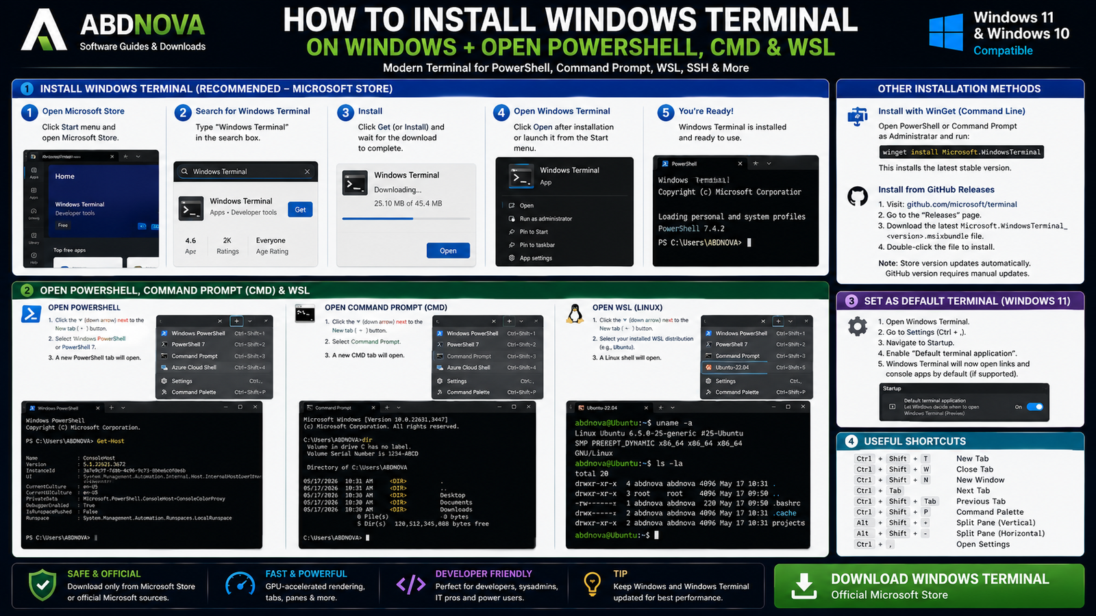 How to Install Windows Terminal on Windows and Open PowerShell CMD and WSL
