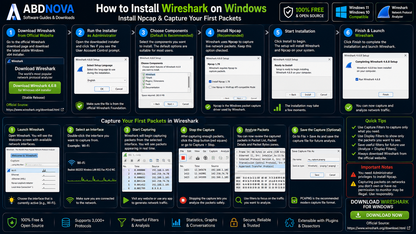 How to Install Wireshark on Windows Install Npcap and Capture Packets