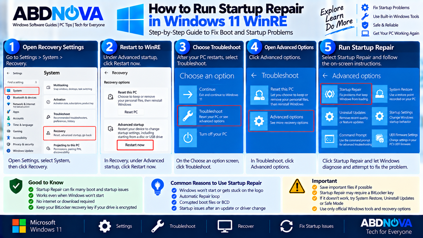 How to Run Startup Repair in Windows 11 WinRE