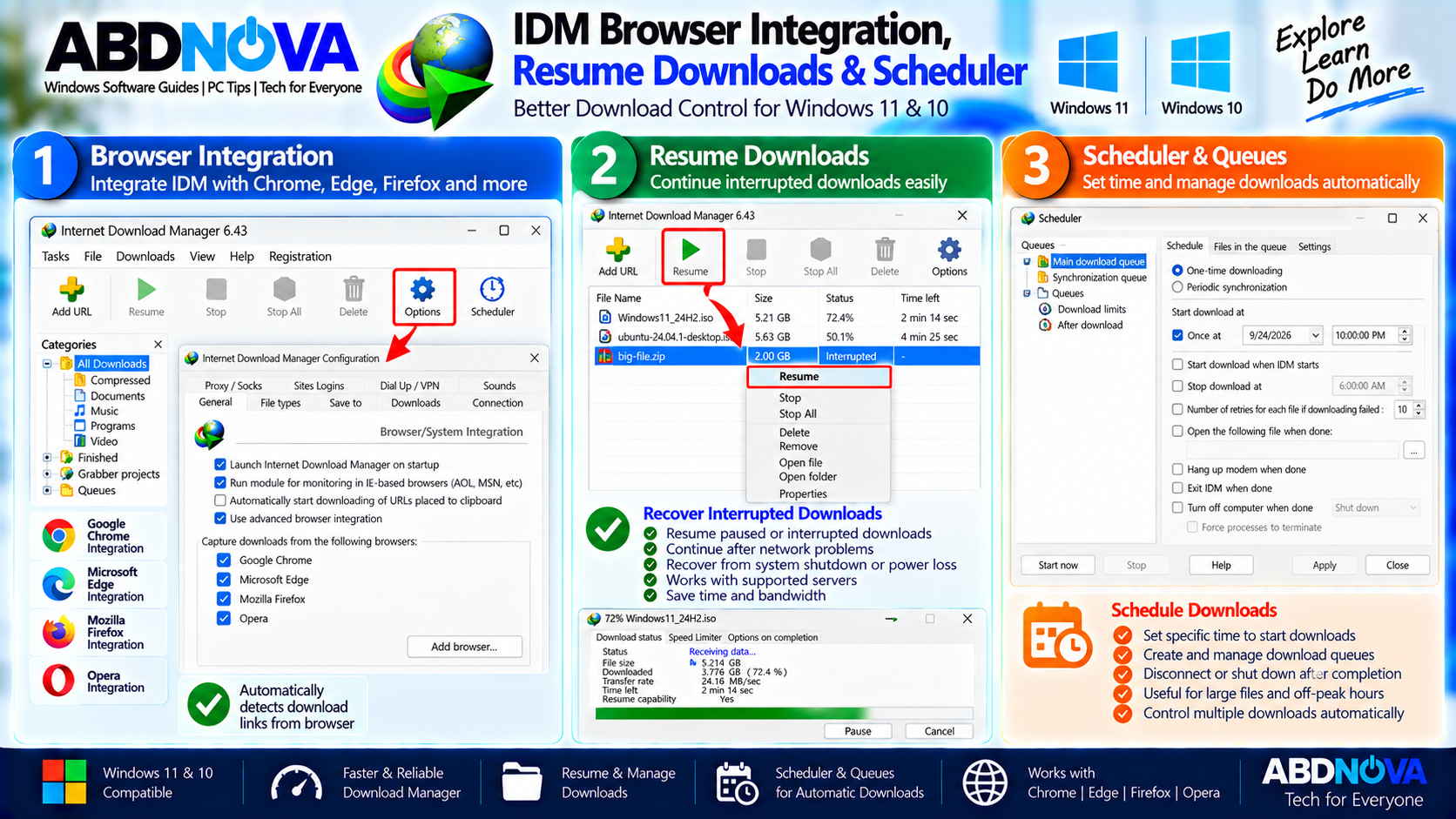 IDM Browser Integration Resume Downloads and Scheduler