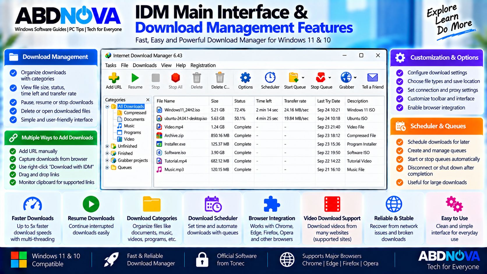 IDM Main Interface and Download Management Features