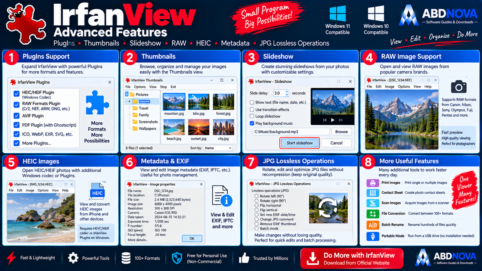 IrfanView Advanced Features PlugIns Thumbnails Slideshow Contact Sheets and More