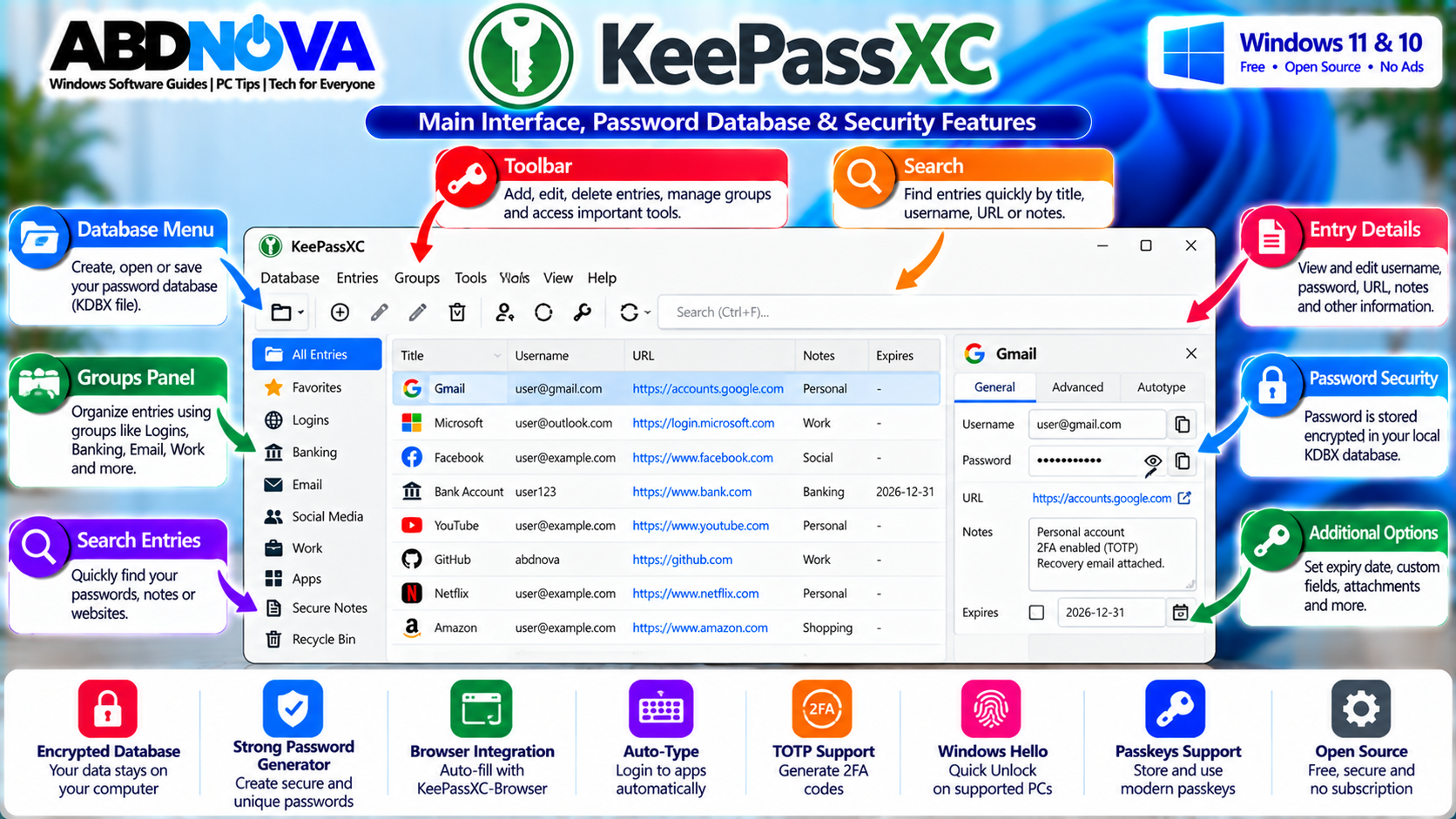 KeePassXC Main Interface Password Database and Security Features