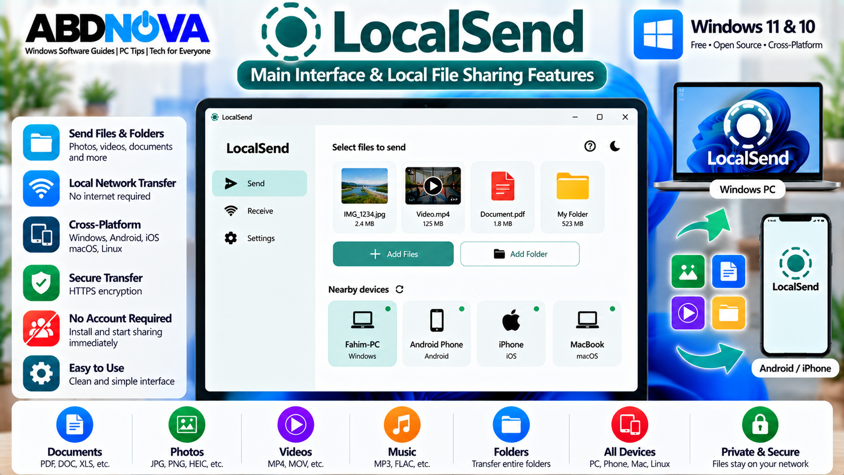 LocalSend Main Interface and Local File Sharing Features