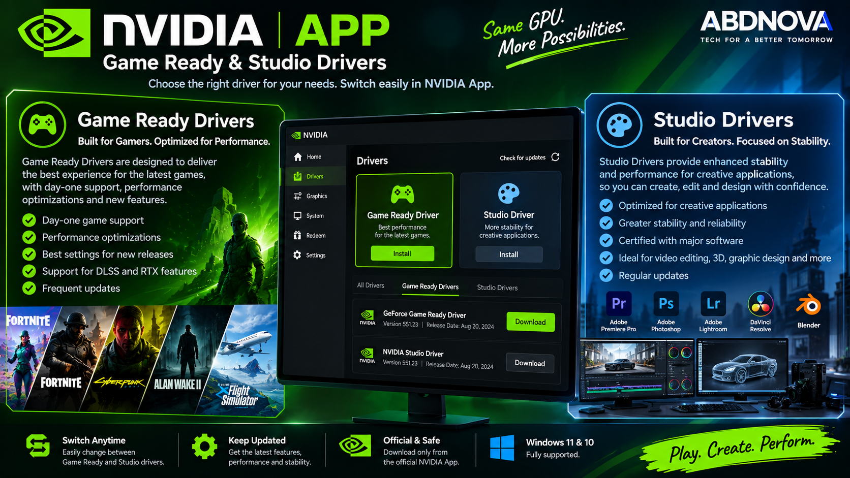 NVIDIA App Game Ready and Studio Drivers