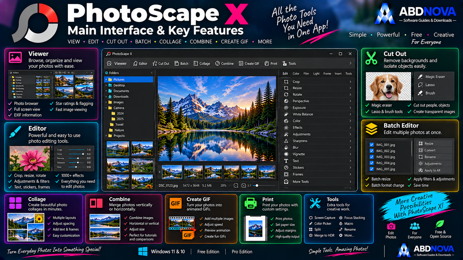PhotoScape X Main Interface Viewer Editor Cut Out Batch Collage and GIF