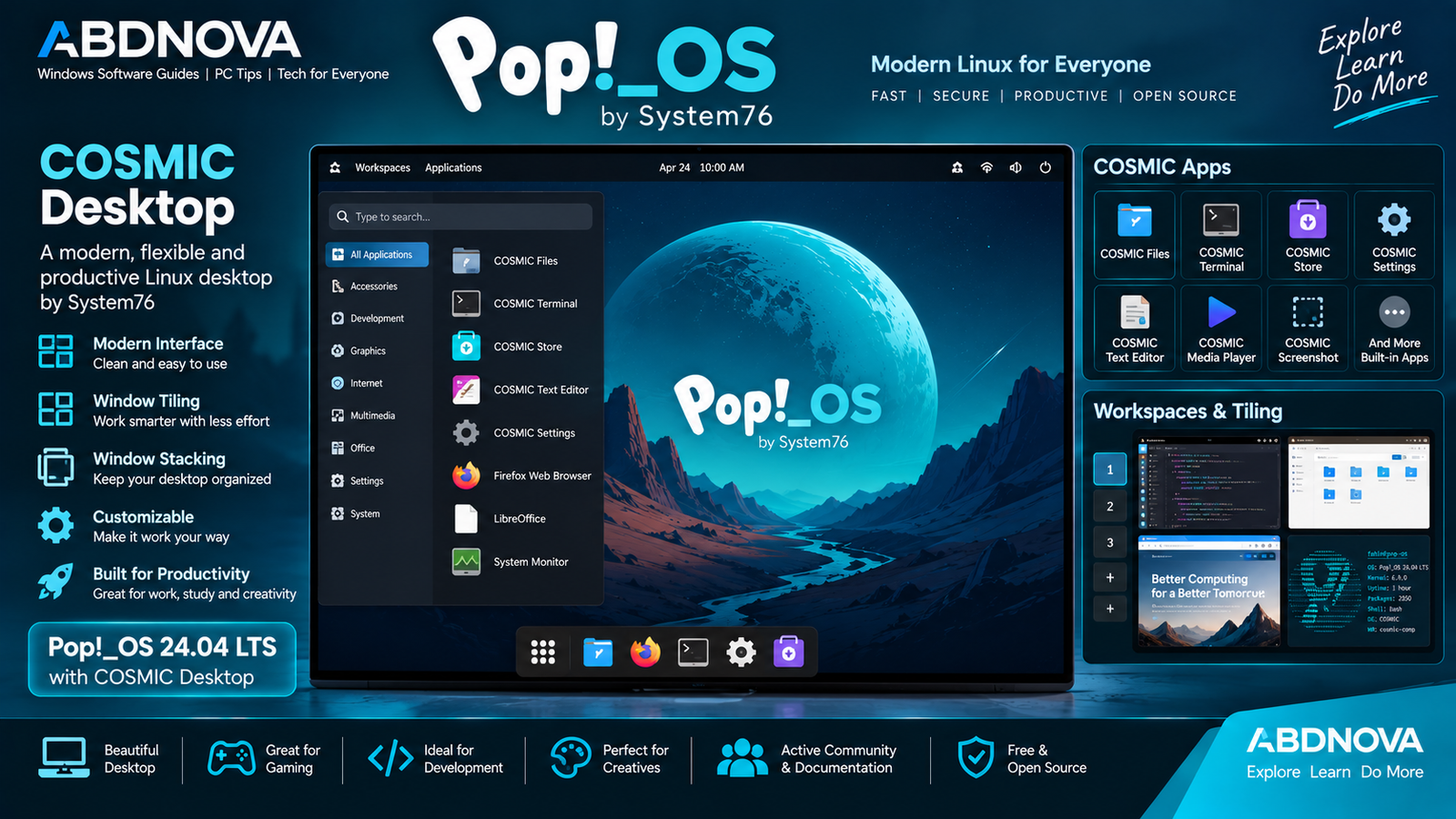 Pop!_OS COSMIC Desktop Main Interface and Key Features