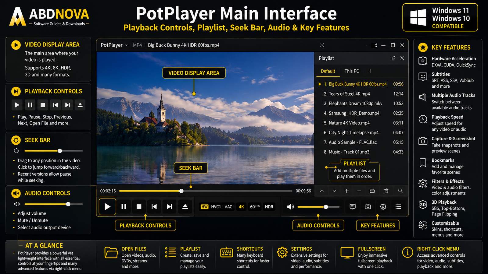 PotPlayer Main Interface Playback Controls Playlist and Settings