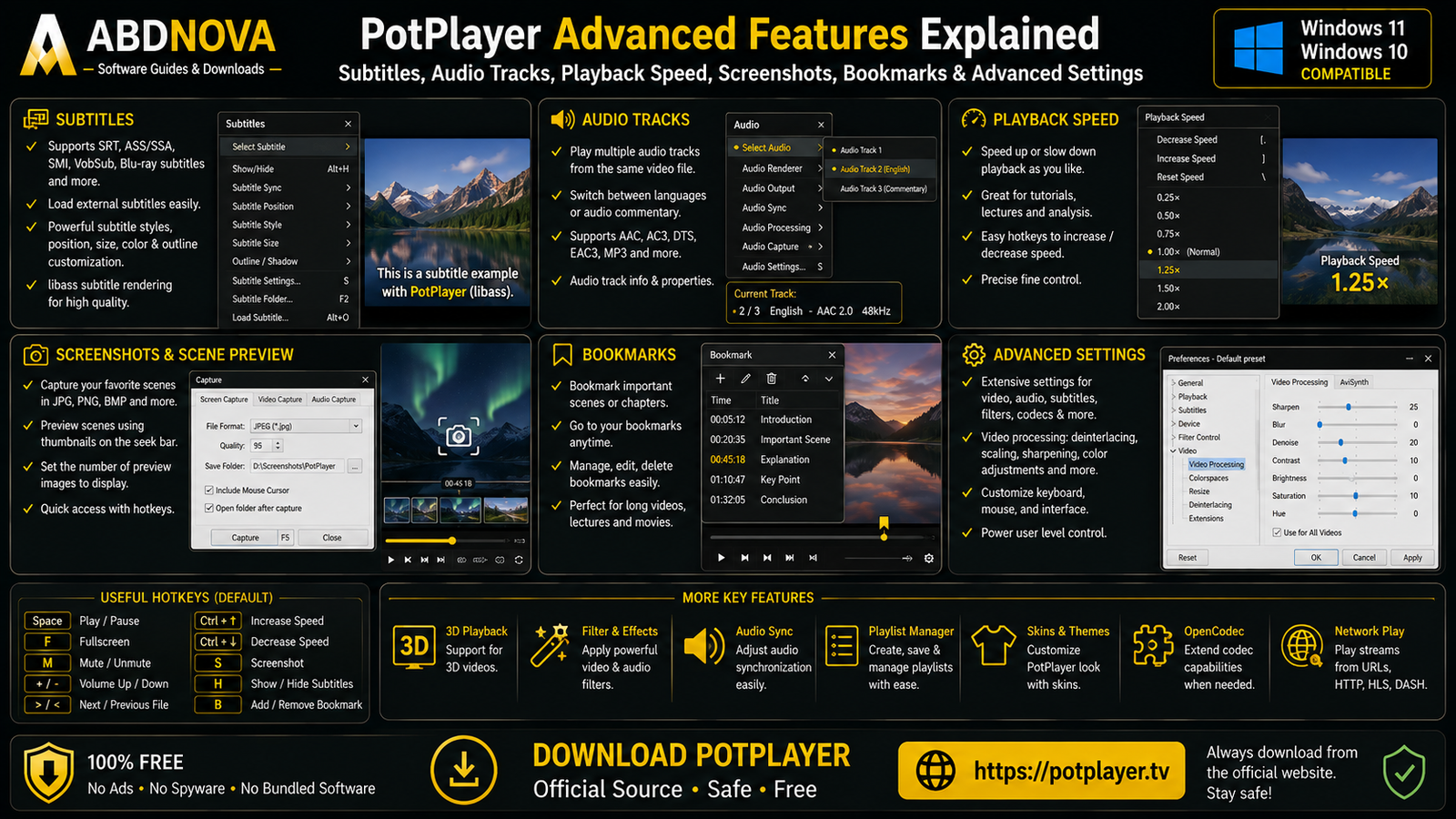 PotPlayer Subtitles Audio Tracks Playback Speed Screenshots and Bookmarks