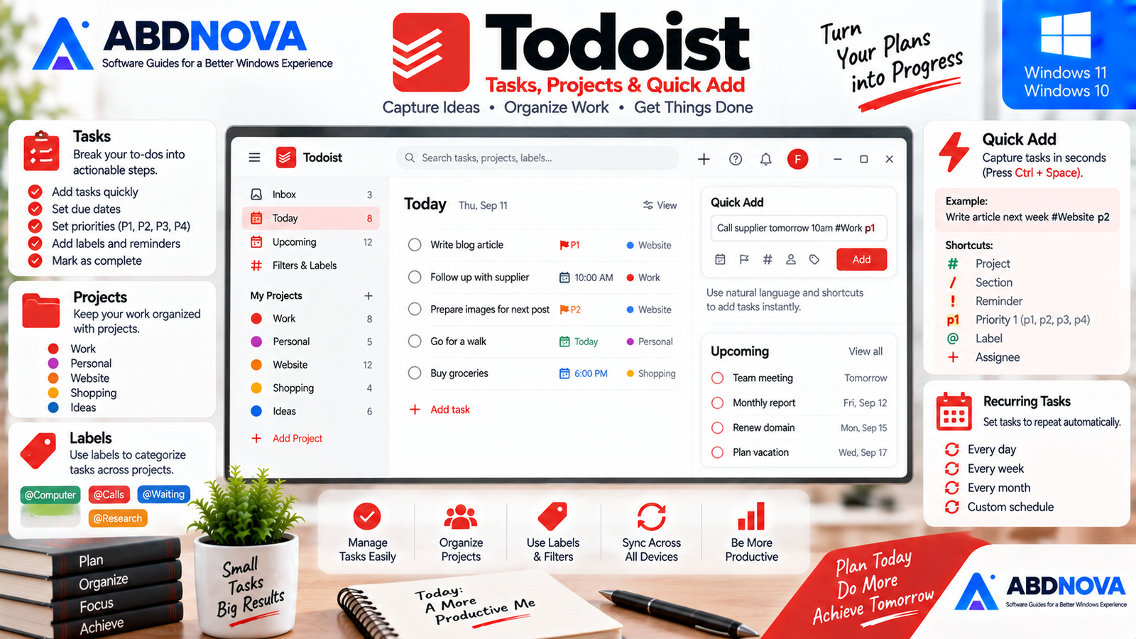 Todoist Tasks Projects and Quick Add