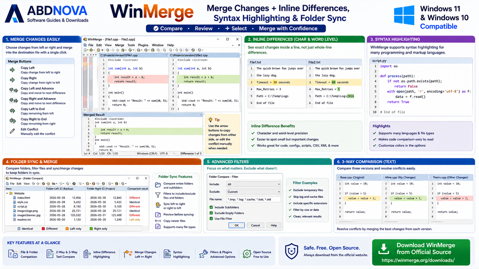 WinMerge Merge Changes Inline Differences Syntax Highlighting and Plugins
