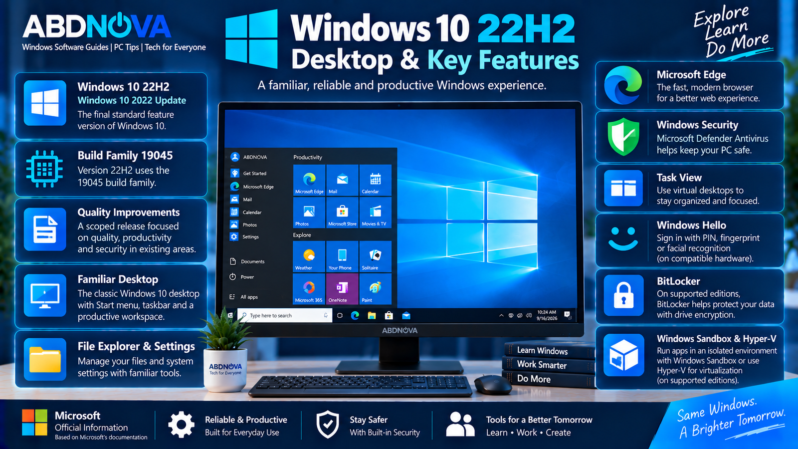 Windows 10 22H2 Desktop and Key Features