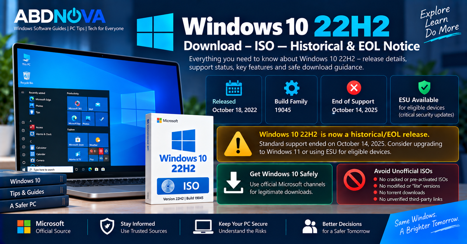 Windows 10 22H2 Download ISO Historical and EOL Notice