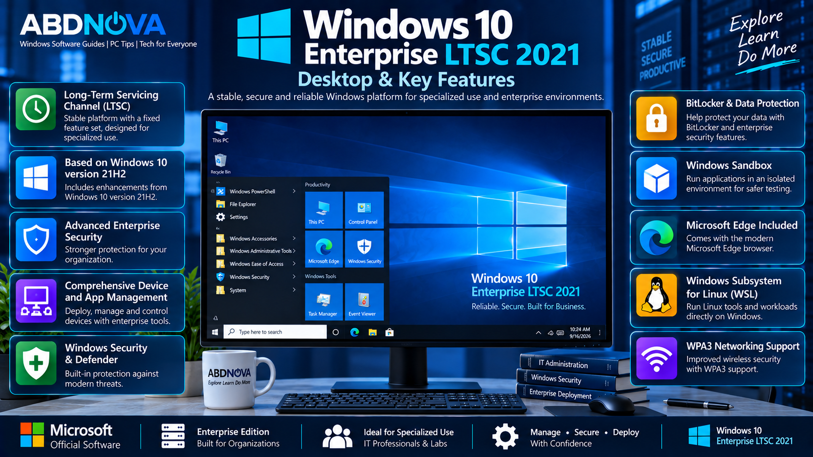Windows 10 Enterprise LTSC 2021 Desktop and Key Features