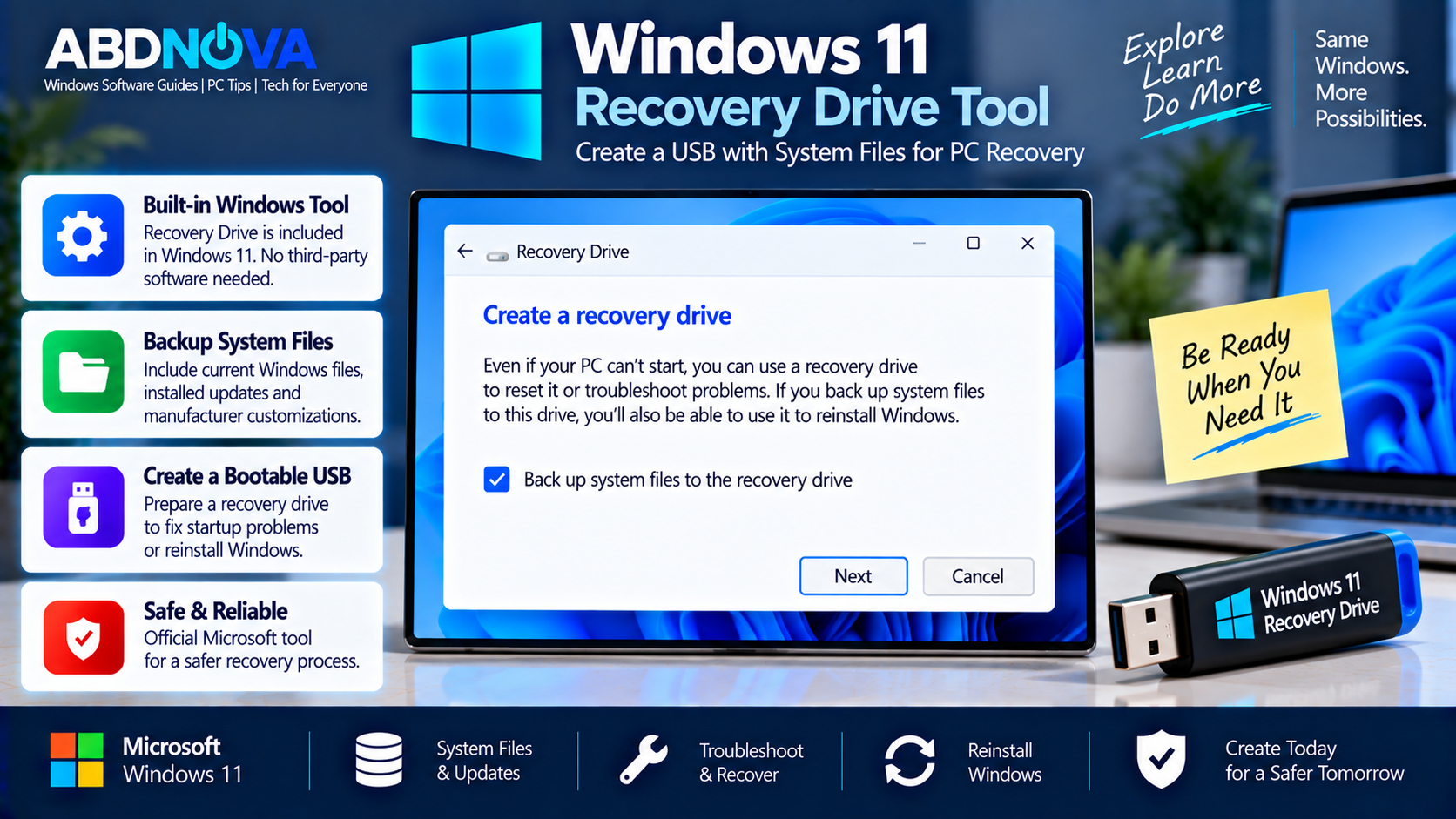 Windows 11 Recovery Drive Tool and System Files Backup