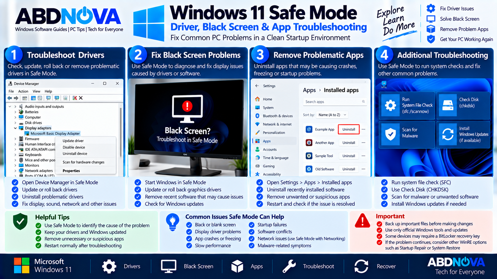 Windows 11 Safe Mode Driver Black Screen and App Troubleshooting