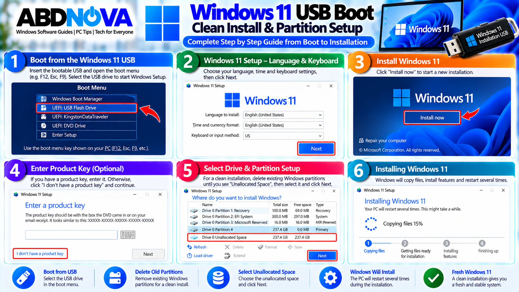 Windows 11 USB Boot Clean Install and Partition Setup