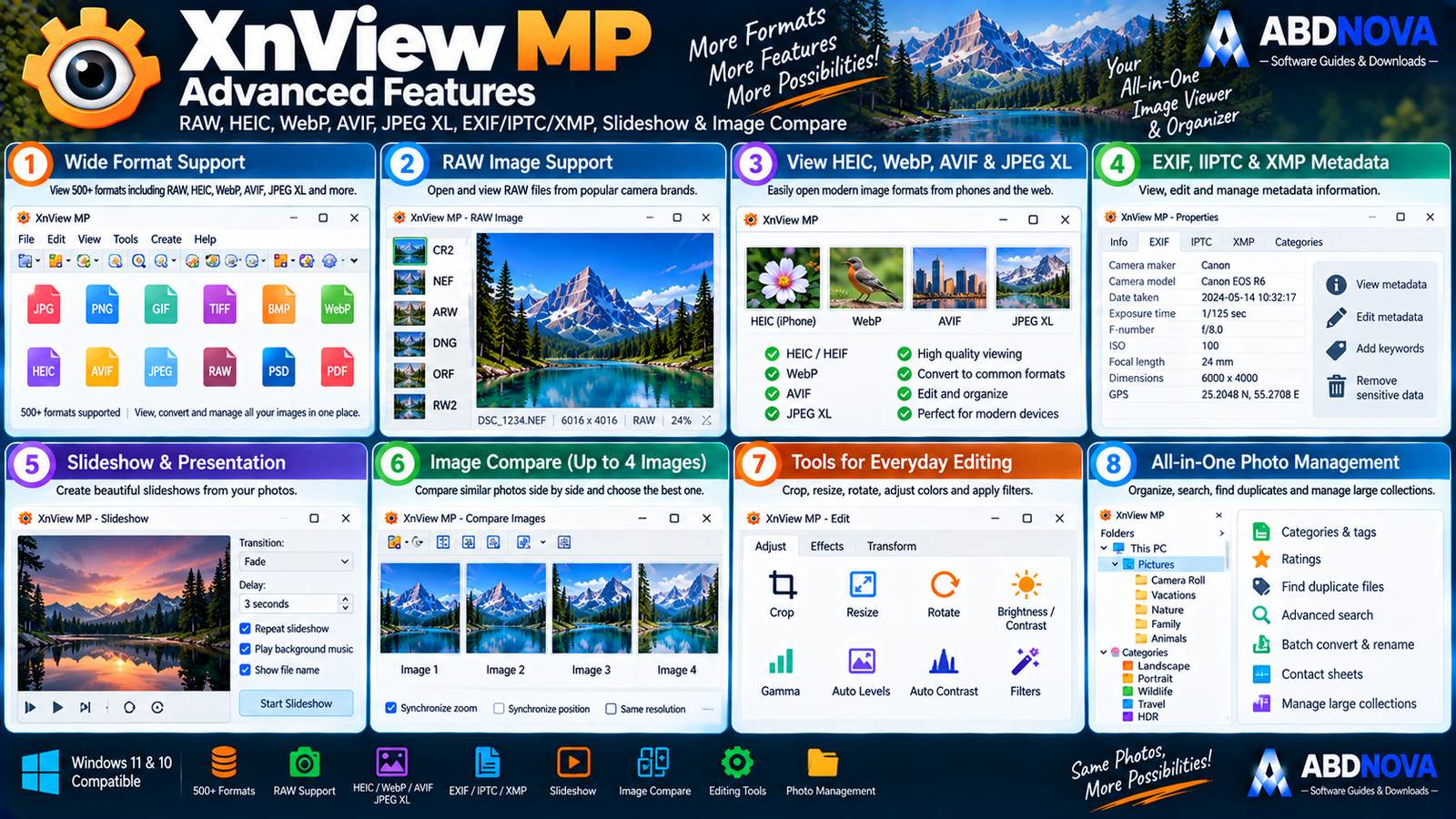 XnView MP Advanced Features RAW HEIC WebP AVIF Metadata and More