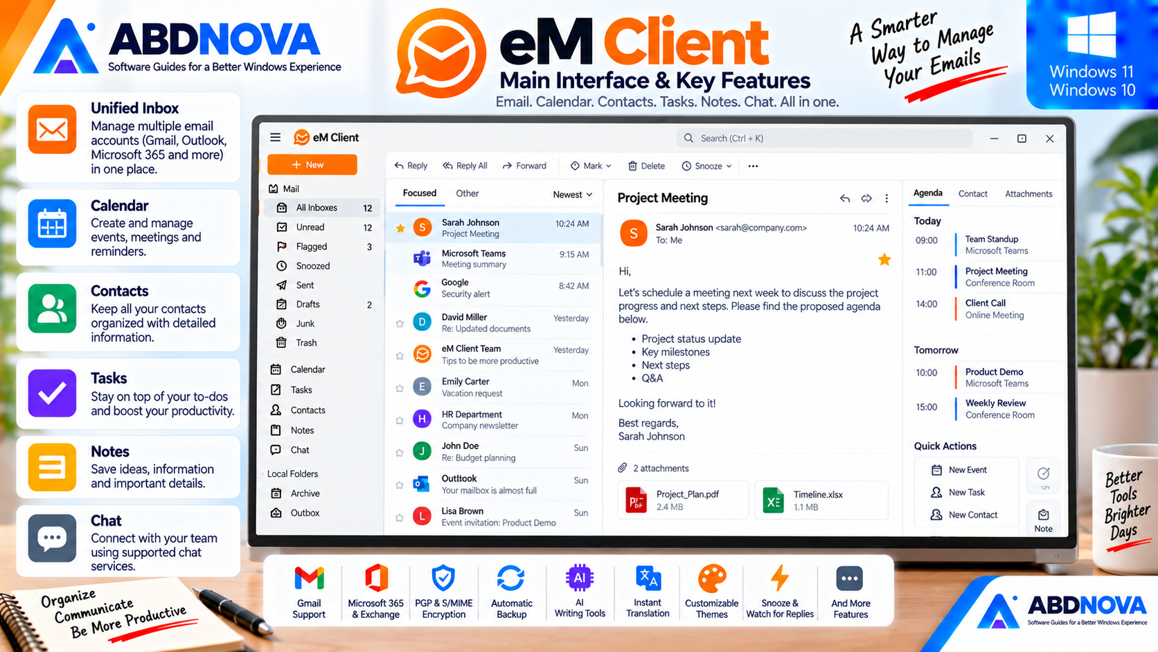 eM Client Main Interface and Key Features