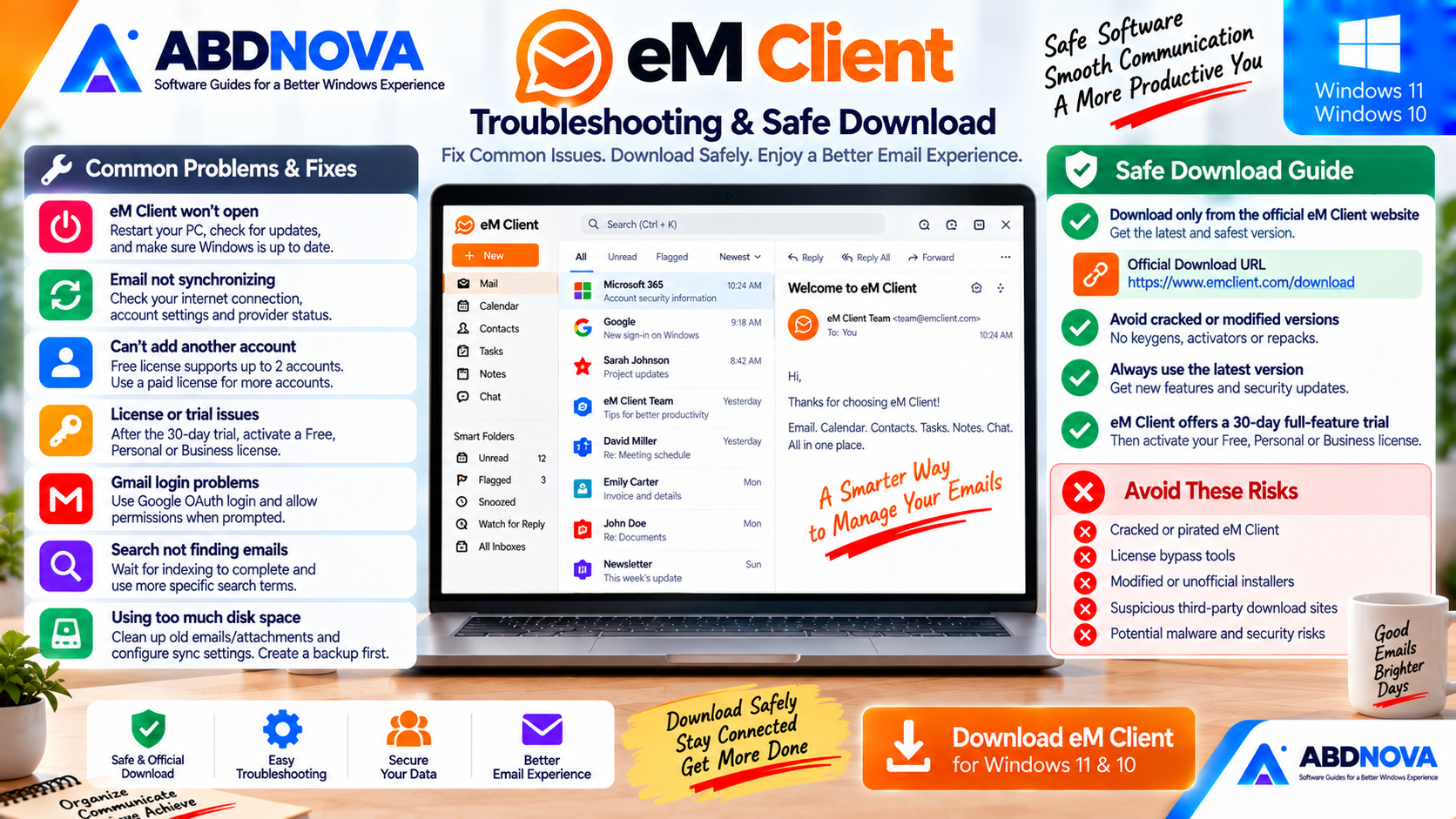 eM Client Troubleshooting and Safe Download