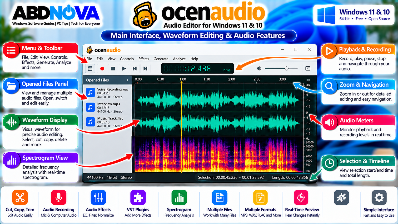 ocenaudio Main Interface Waveform Editing and Audio Features