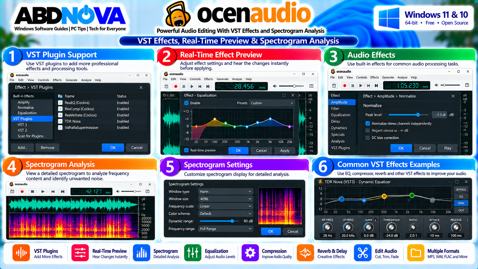 ocenaudio VST Effects Real-Time Preview and Spectrogram Analysis