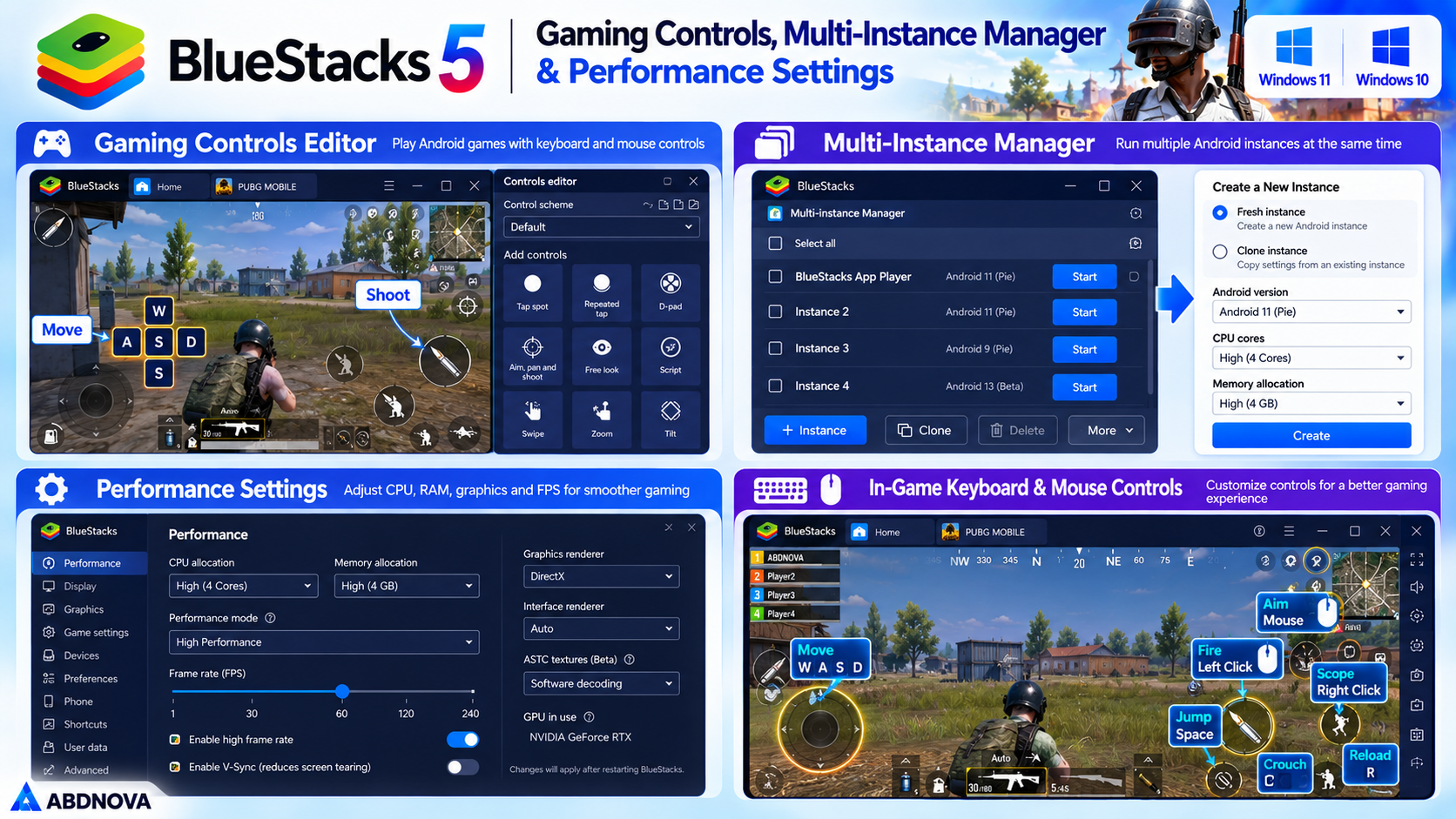 BlueStacks Gaming Controls Multi Instance Manager and Performance Settings