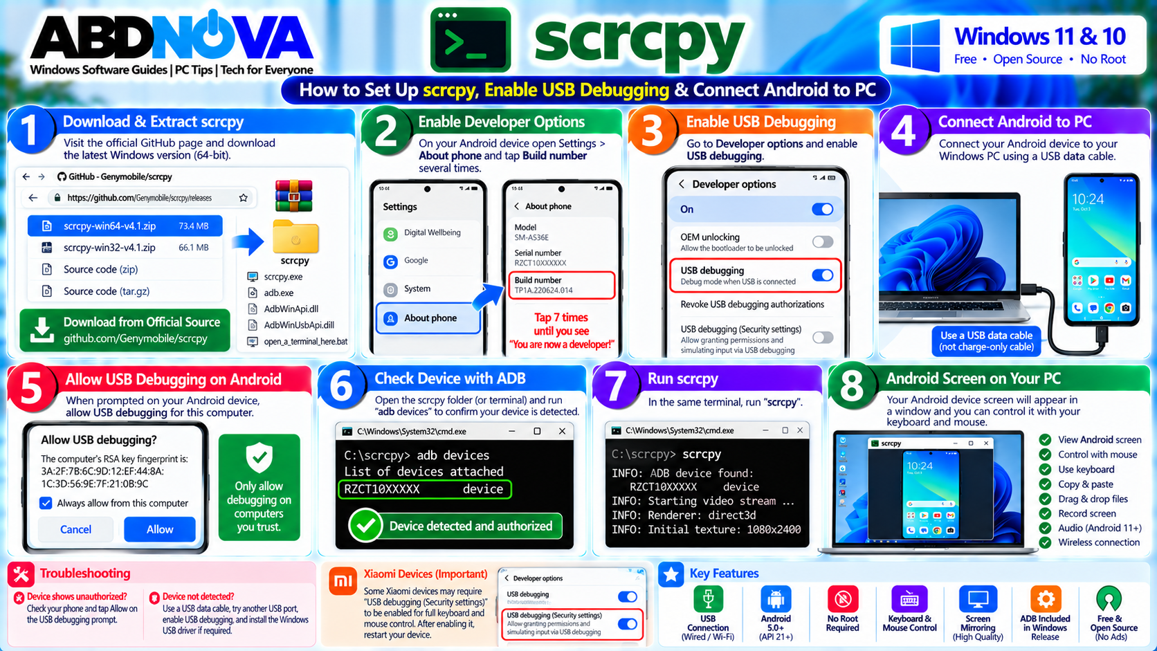 How to Set Up scrcpy Enable USB Debugging and Connect Android to PC