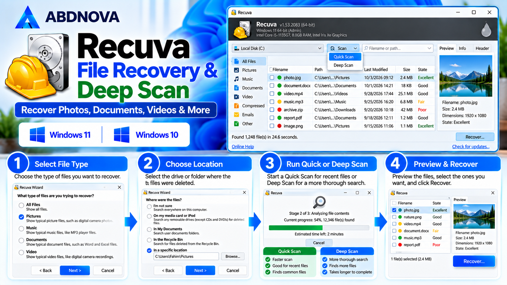 Recuva File Recovery Quick Scan and Deep Scan