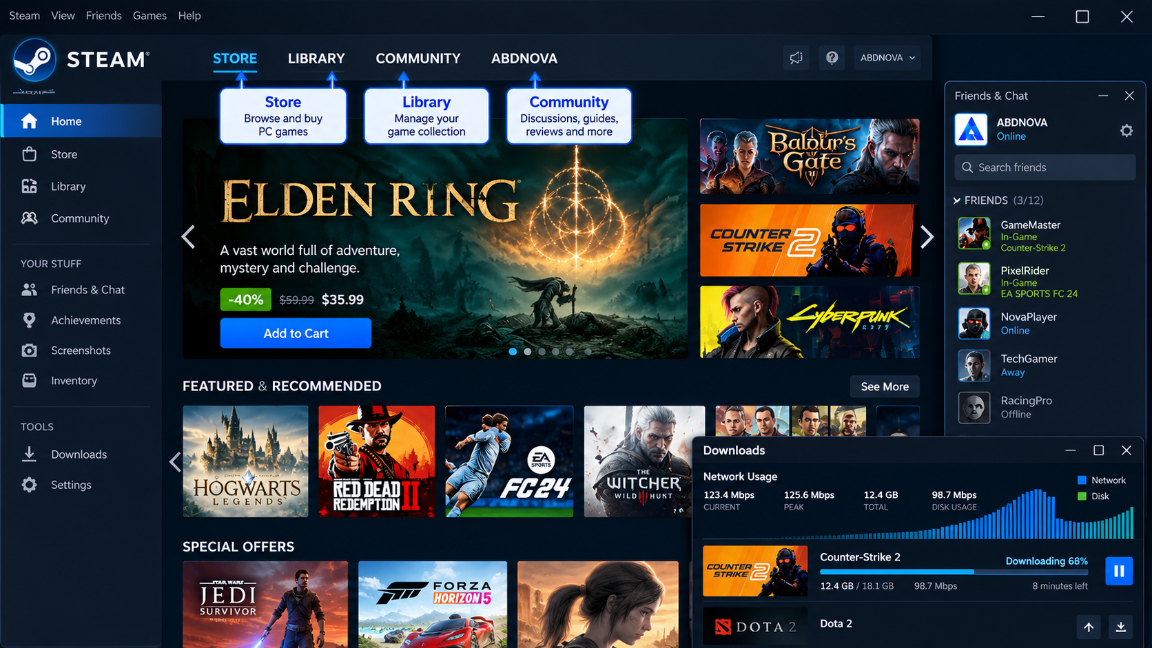 Steam Main Interface Store Library Downloads and Community